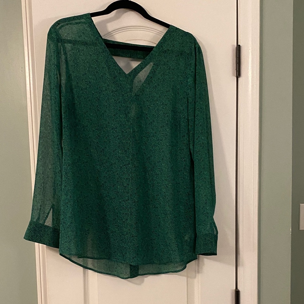 CAbi Sheer Green V-Neck Blouse